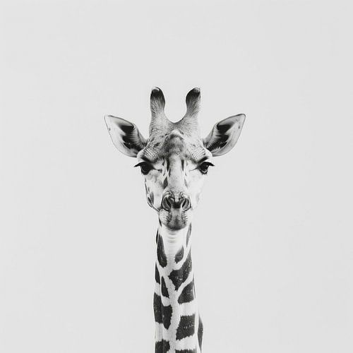 Giraffe in zwart-wit - Minimalistische dierenkunst