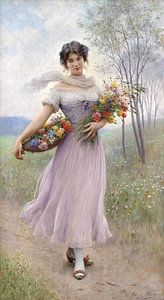 Eugen de Blaas, Mädchen in fliederfarbenem Kleid - 1911