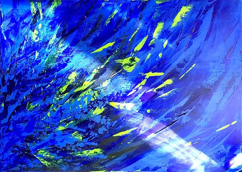 Helderblauw schilderij van acrylverf