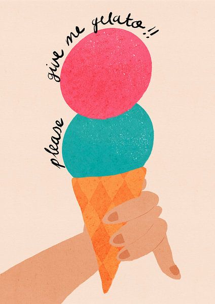 Bitte gib mir Gelato Eiscreme Typografie Poster Erdbeere und Bubblegum von Dirkie Nell