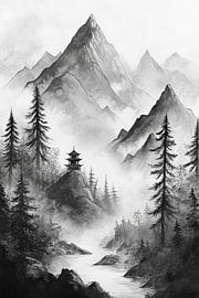 Mountain landscape in black and white by Poster Art Shop