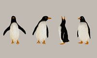 Four Penguins in a Row – Watercolor Illustration