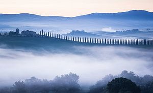 Sonnenaufgang Poggio Covili, Val d'Orcia, Toskana, Italien