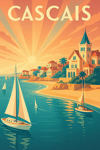 Cascais Coastal Vintage Art Deco Poster