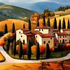 Kleurig landschap Toscane in de herfst, naïeve kunst van Jan Bechtum