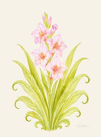 Blüte von stiller Anmut – Rosa Pflanzenmuster auf antikem Leinen von Piret Victoria Ribas Art & Photography