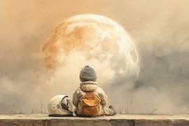 Rêveur sous le ciel étoilé - Décoration murale magique pour chambre d'enfant sur Dessins et peintures de Peter Pen