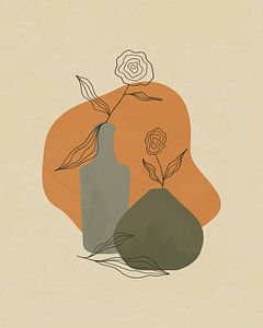 Stillleben Illustration von Blumen in einer Flasche und Vase