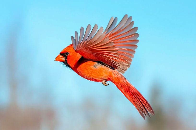 Red cardinal in flight by Poster Art Shop