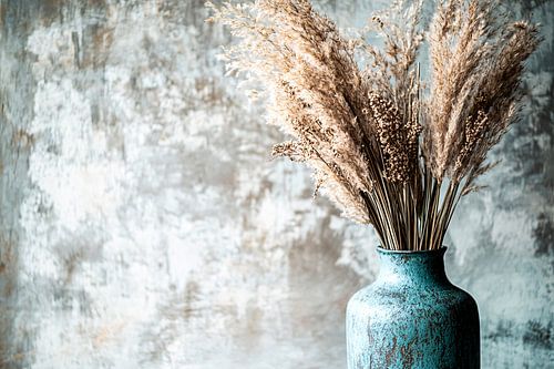 Blauwe vaas met pampasgras