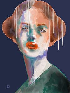 Portrait abstrait d'une femme, portrait moderne. sur Hella Maas