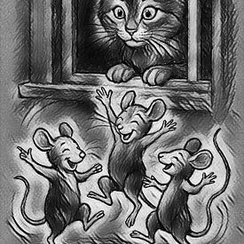 Als de kat van huis is . van Jose Lok
