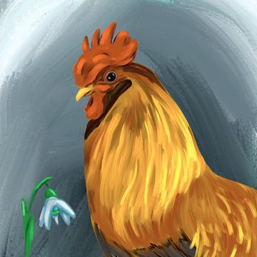 Rooster and snowdrop flower by Antiope33