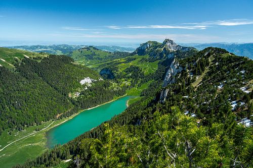 Uitzicht op de Sämtisersee en de Hoher Kasten