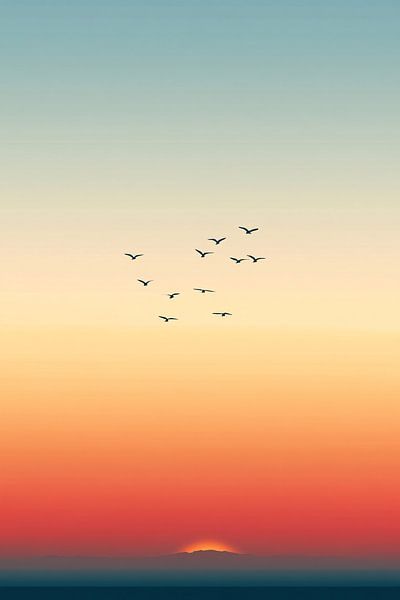 Coucher de soleil avec silhouettes d'oiseaux par Imperial Art House