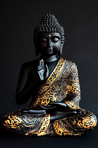 Gouden Boeddhabeeld op donkere achtergrond