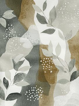 Botanisch patroon in Japandi stijl. van Japandi Art Studio