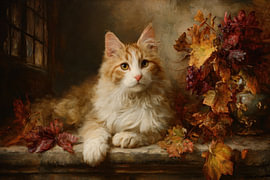 King of Autumn – An Elegant Painting of a Cat by Peter Pen Drawings and Paintings