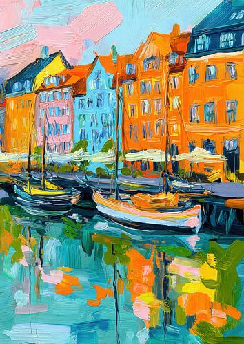 Olieverfschilderij haven Kopenhagen