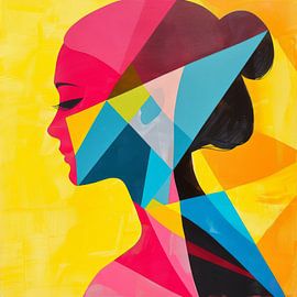 Abstract portrait of a woman in colourful geometric shapes