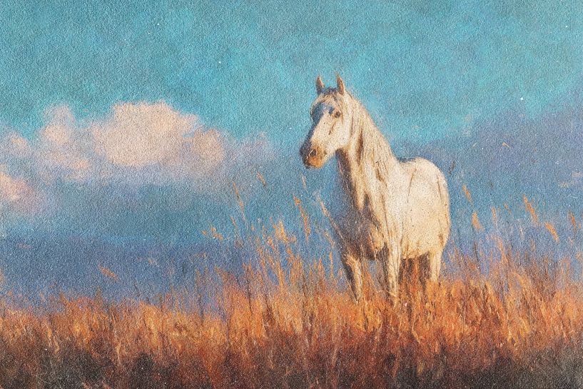 Weißes Pferd unter blauem Himmel von Whale & Sons