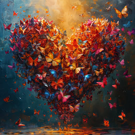 Cheerful abstract heart and butterflies by Wilma Mesman
