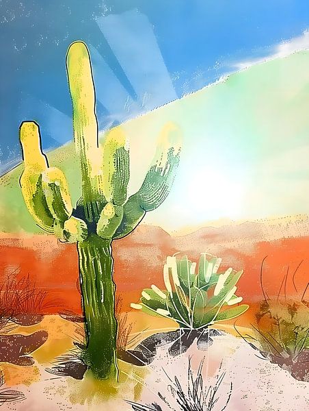 Cactus in Mexicaans landschap van PixelPrestige