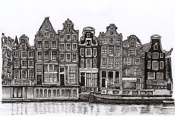 Zeichnung Amstel Häuser Amsterdam