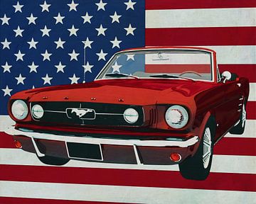 Ford Mustang Cabriolet 1964 avec le drapeau des États-Unis.