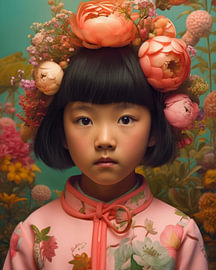 Buntes Kunstporträt eines asiatischen Mädchens von Carla Van Iersel
