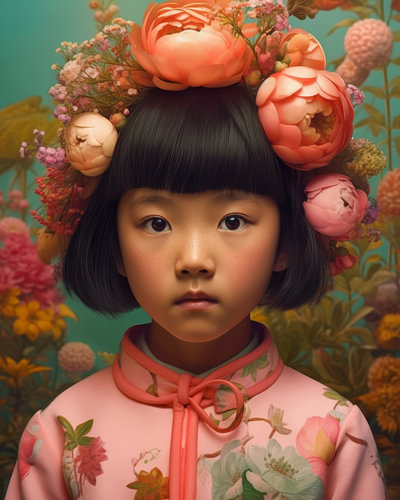 Colourful fine art portrait of an Asian girl