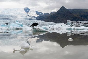 Fjallsárlón reflectie, gletsjermeer in IJsland van Linda Schouw