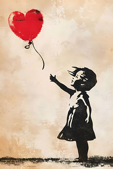 Fille avec ballon rouge en forme de coeur