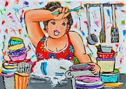 Dicke Dame beim Abwasch von Vrolijk Schilderij Miniaturansicht
