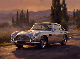 Aston Martin DB5 tijdens het ‘golden hour’ in Toscane