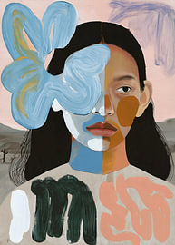 Blue Bloom - Vrouwenportret met een lichtblauwe bloem van Henriette Visscher
