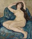 Portret naakte vrouw in blauwe fauteuil van WEST EGG designs thumbnail