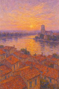 Arles Sunset Serenity – Soft Impressionist River Scene Wall Art