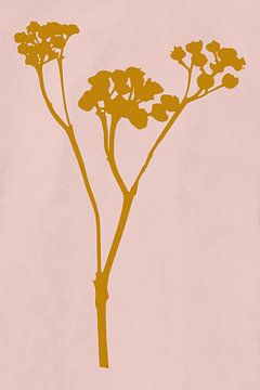 Moderne botanische kunst. Bloem in oker op roze van Dina Dankers
