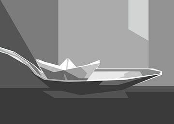 Graues Papierboot Popart von Rizky Dwi Aprianda