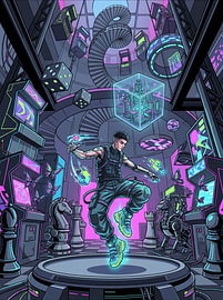 Cyberpunk, Gamer, Spielhalle, Virtual Reality, Matrix, Science-Fiction, grafische Illustration von The Deeper Way