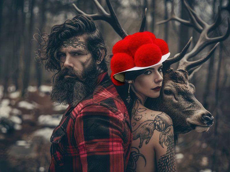 Couple cool de la Forêt-Noire Nick et Paula avec un cerf par Shadow Wood Art