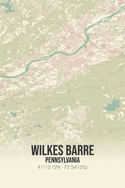 Alte Karte von Wilkes Barre (Pennsylvania), USA. von Ortsdrucke