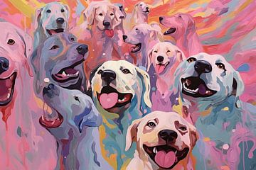 Dogs Taking Selfie | Moderne Kunst van Blikvanger Schilderijen