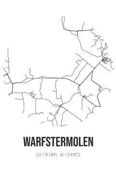 Warfstermolen (Fryslan) | Landkaart | Zwart-wit van Rezona