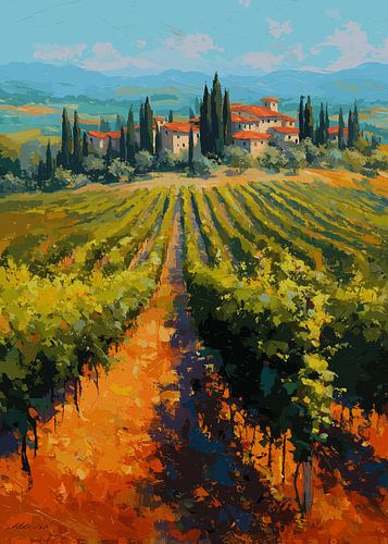 Schilderij van een mediterrane wijnboerderij