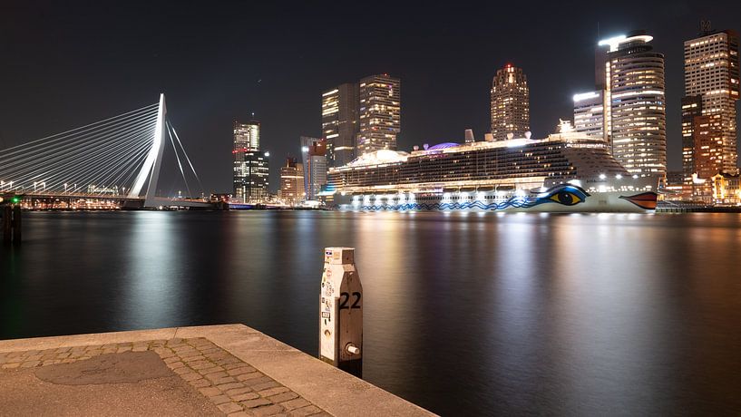 Erasmusbrug Rotterdam met cruiseschip van Henko Reuvekamp