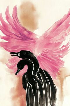 Aquarel van zwarte zwanen van Franka Poulain