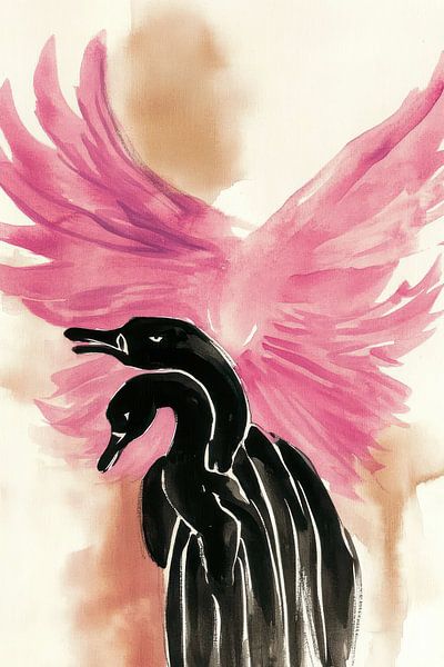Aquarel van zwarte zwanen van Franka Poulain