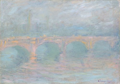Waterloo Bridge, Londres, au crépuscule par Claude Monet . Pastel en bleu et rose.